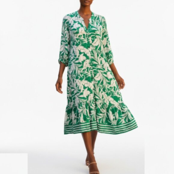 Mlle Gabrielle Dresses & Skirts - Mlle Gabrielle Size 2X Green White Patterned Ruffle Hem Shift Dress midi Resort
